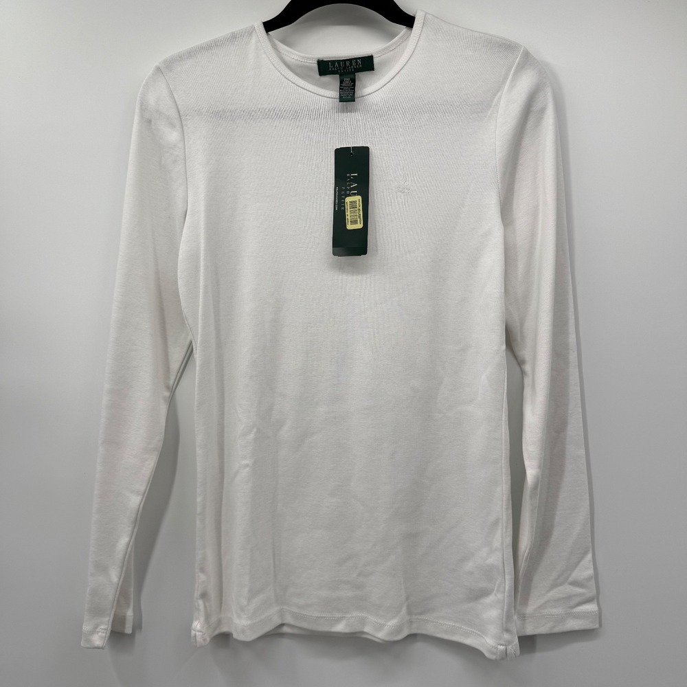 Lauren Ralph Lauren Petite Womens Size Medium Shirt Long Sleeve White New